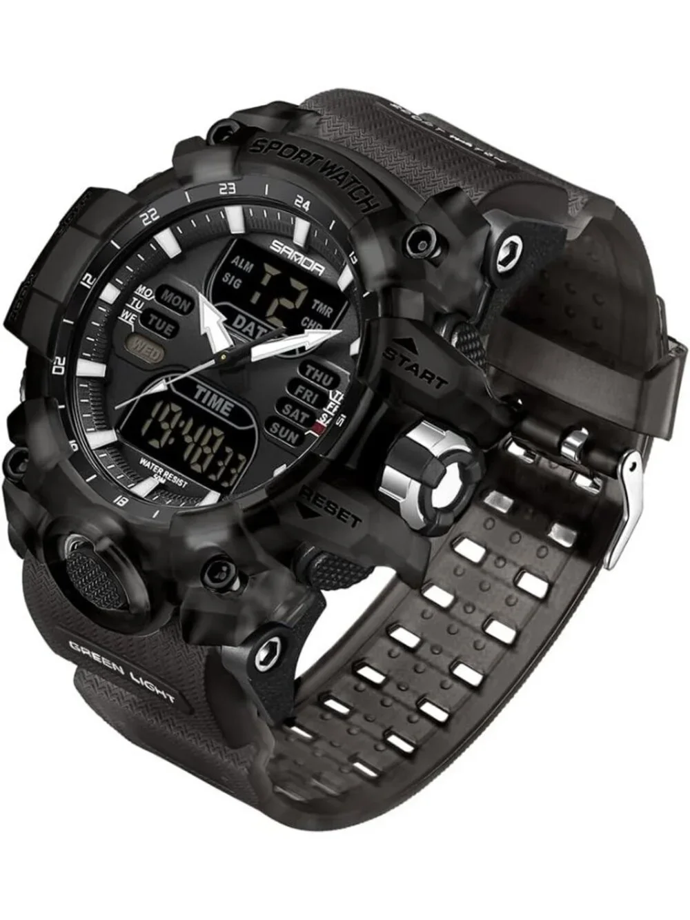 Men Black Grey Analog Quartz S-Shock Waterproof Outdoor Sports LED Digital Watch